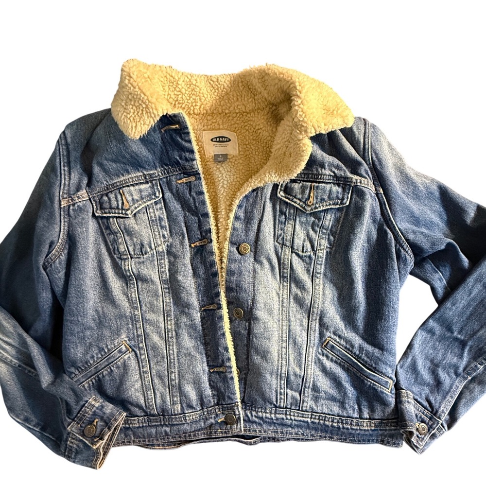 Old Navy Mens Blue Denim Sherpa Lined Trucker Jacket Large